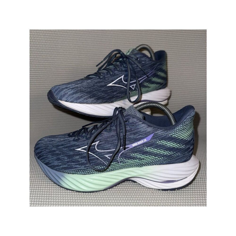 Mizuno Wave Rider 28 Blue/Green/White Running Sneakers Shoes Womens Size 9.5